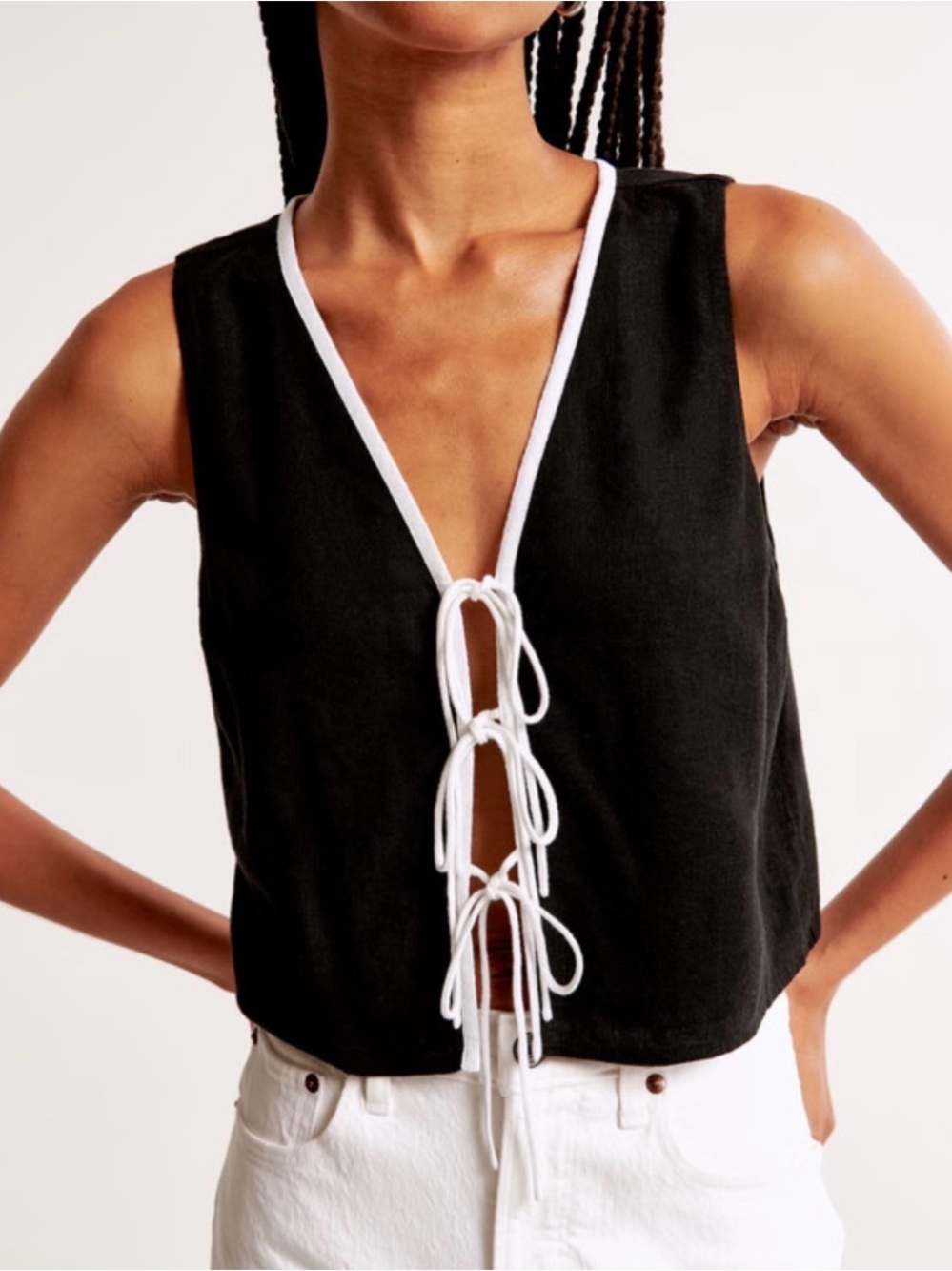 Abercrombie & Fitch Linen Blend Tie Front Vest Tank Top